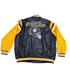 Pittsburgh Steelers NFL XXL Varsity Style Jacket Black Yellow Faux Leather READ